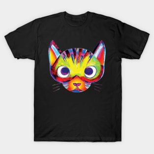 Multicoloured Cat Art Pattern T-Shirt